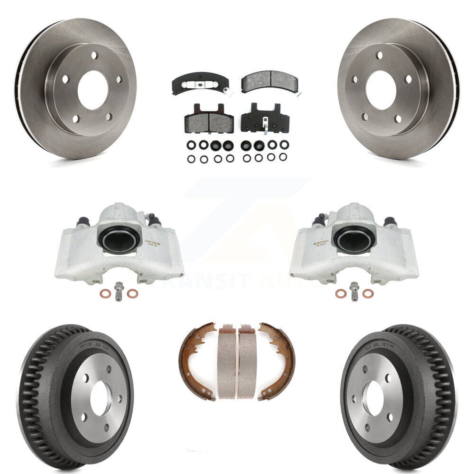 Front Rear Disc Brake Caliper Rotors Drums Semi-Metallic Pads Kit (8Pc) For 1994-1999 Dodge Ram 1500 4WD KC8-100855S by Transit Auto