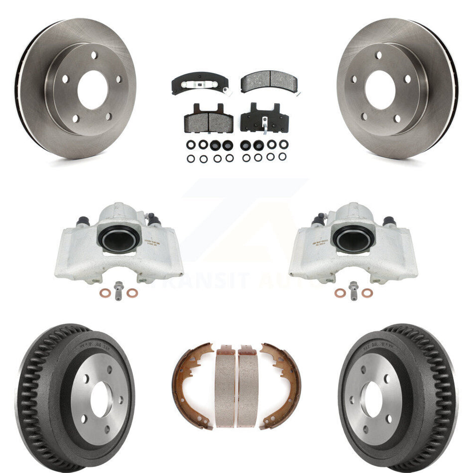 Front Rear Disc Brake Caliper Rotors Drums Semi-Metallic Pads Kit (8Pc) For 1994-1999 Dodge Ram 1500 4WD KC8-100855S