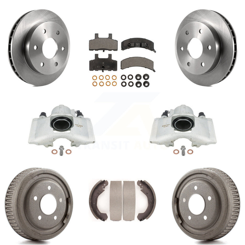 Front Rear Disc Brake Caliper Rotors Drums Ceramic Pads Kit (8Pc) For GMC Yukon With 10" Diameter Drum KC8-100855T