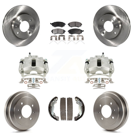 Front Rear Disc Brake Caliper Rotors Drums Semi-Metallic Pads Kit (8Pc) For 2002 Hyundai Elantra Drum rear brakes To 10 31 01 KC8-100856P by Transit Auto