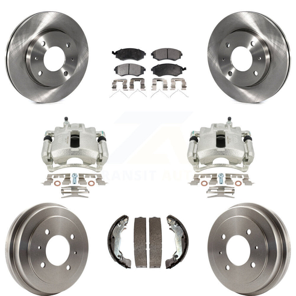Front Rear Disc Brake Caliper Rotors Drums Semi-Metallic Pads Kit (8Pc) For 2002 Hyundai Elantra Drum rear brakes To 10 31 01 KC8-100856P