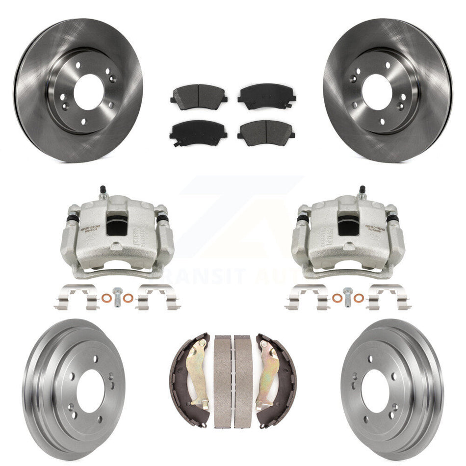 Front Rear Disc Brake Caliper Rotor Drum Semi-Metallic Pad Kit (8Pc) For Hyundai Elantra KC8-100856S