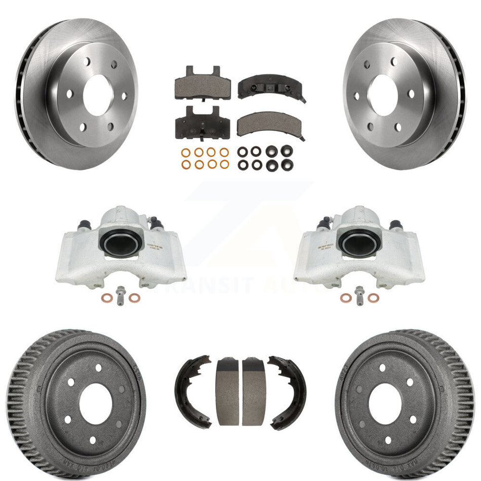 Front Rear Disc Brake Caliper Rotors Drums Ceramic Pads Kit (8Pc) For 1995-1997 GMC Yukon 2 doors with 4WD GAS engine With 11" Diameter Drum KC8-100856T