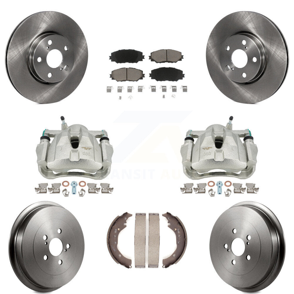 Front Rear Disc Brake Caliper Rotors Drums Ceramic Pads Kit (8Pc) For Toyota Corolla KC8-100857C by Transit Auto