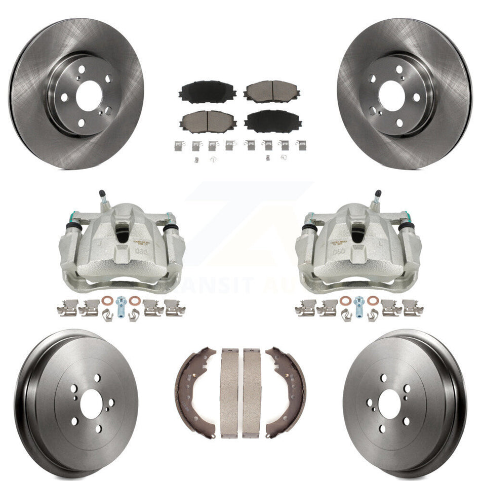 Front Rear Disc Brake Caliper Rotors Drums Ceramic Pads Kit (8Pc) For Toyota Corolla KC8-100857C