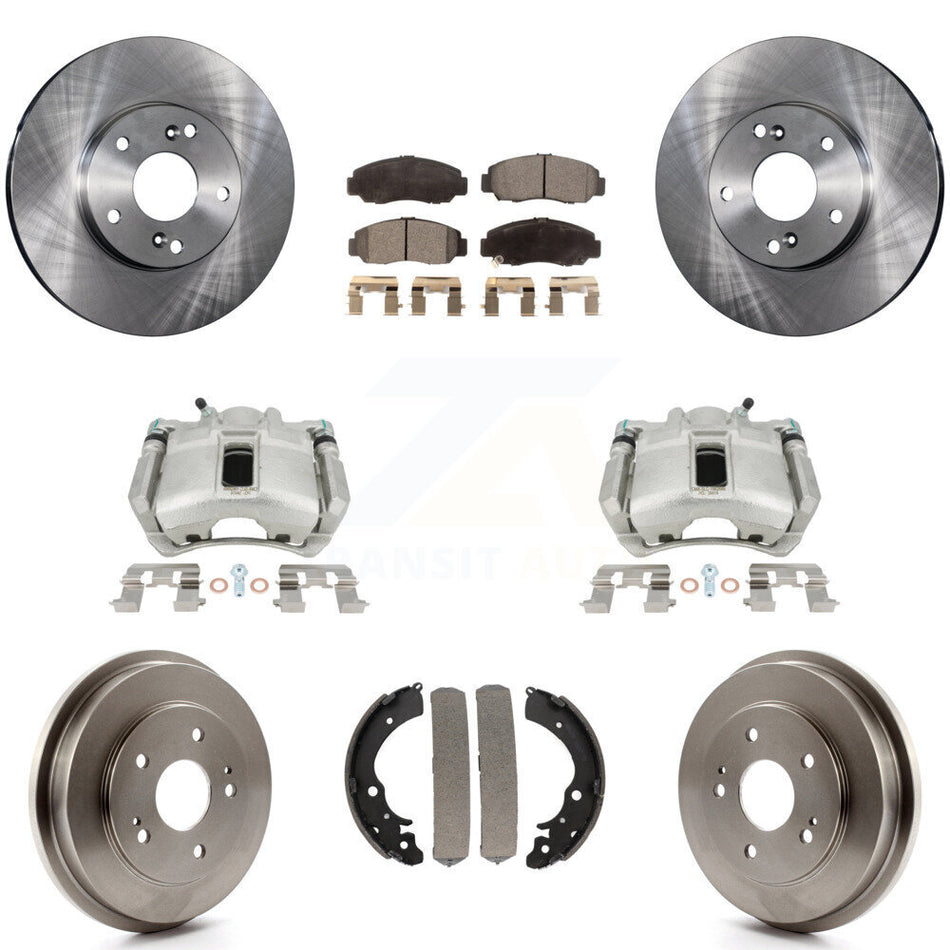 Front Rear Disc Brake Caliper Rotors Drums Semi-Metallic Pads Kit (8Pc) For 2003-2006 Honda Accord 2.4L Vehicles Built Canadian Market KC8-100857P
