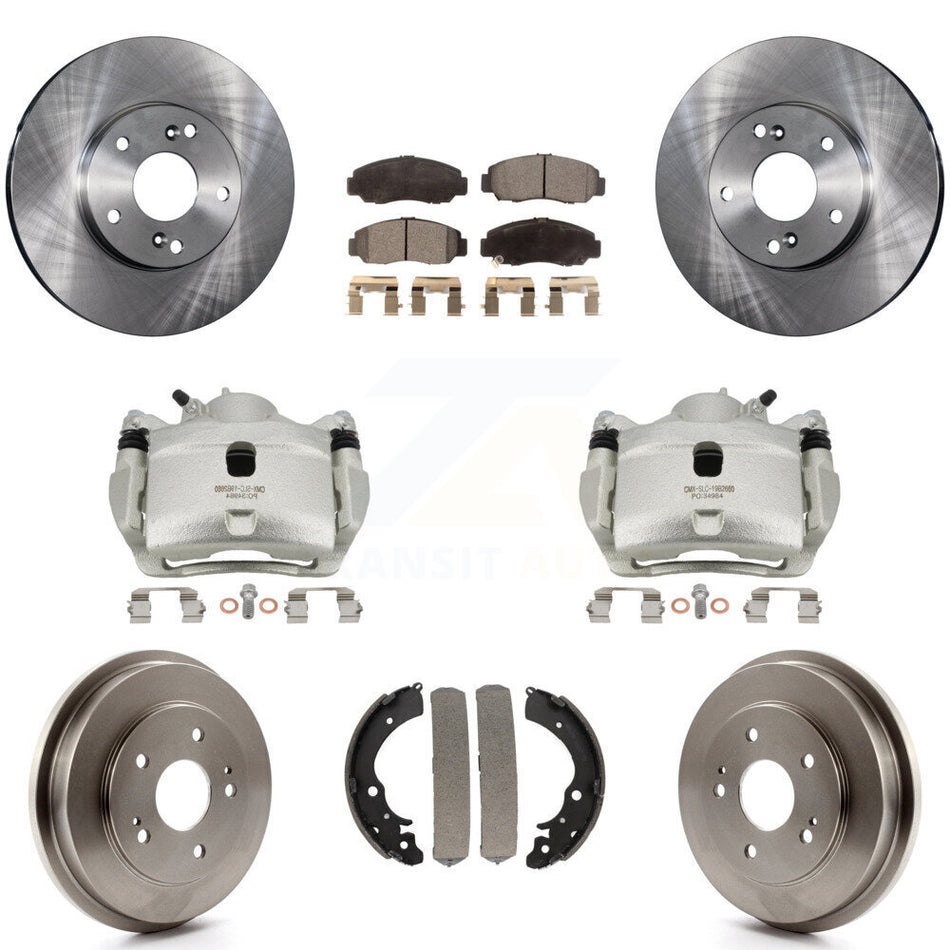 Front Rear Brake Caliper Rotor Drum Semi-Metallic Pad Kit (8Pc) For 07 Honda Accord 2.4L KC8-100858P