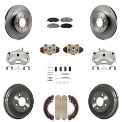 Front Rear Disc Brake Caliper Rotors Drums Semi-Metallic Pads Shoes Wheel Cylinders And Hardware Kit (11Pc) For Honda Civic KC8-100858S