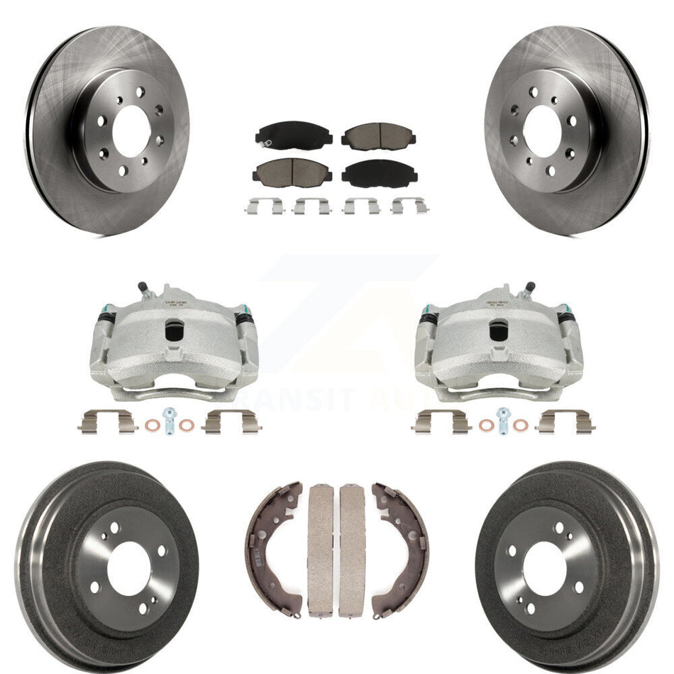 Front Rear Disc Brake Caliper Rotors Drums Ceramic Pads Kit (8Pc) For Honda Insight KC8-100859C