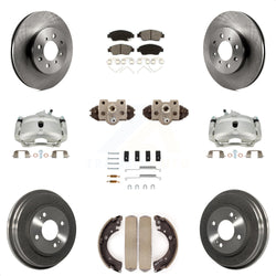 Front Rear Disc Brake Caliper Rotors Drums Semi-Metallic Pads Shoes Wheel Cylinders And Hardware Kit (11Pc) For Honda Civic With 4 Lug Wheels KC8-100859S