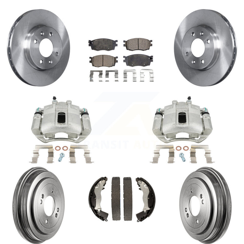 Front Rear Disc Brake Caliper Rotors Drums Semi-Metallic Pads Kit (8Pc) For Hyundai Accent Kia Rio Rio5 KC8-100860P