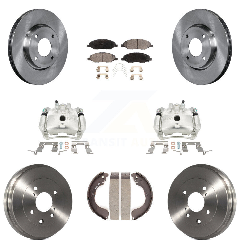Front Rear Brake Caliper Rotors Drum Ceramic Pads Kit (8Pc) For Nissan Versa 4-Wheel ABS KC8-100860T