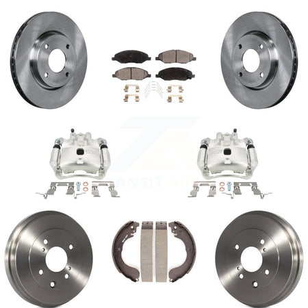 Front Rear Brake Caliper Rotors Drum Ceramic Pads Kit (8Pc) For Nissan Versa 4-Wheel ABS KC8-100860T