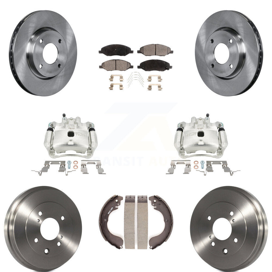 Front Rear Brake Caliper Rotors Drum Ceramic Pads Kit (8Pc) For Nissan Versa 4-Wheel ABS KC8-100860T
