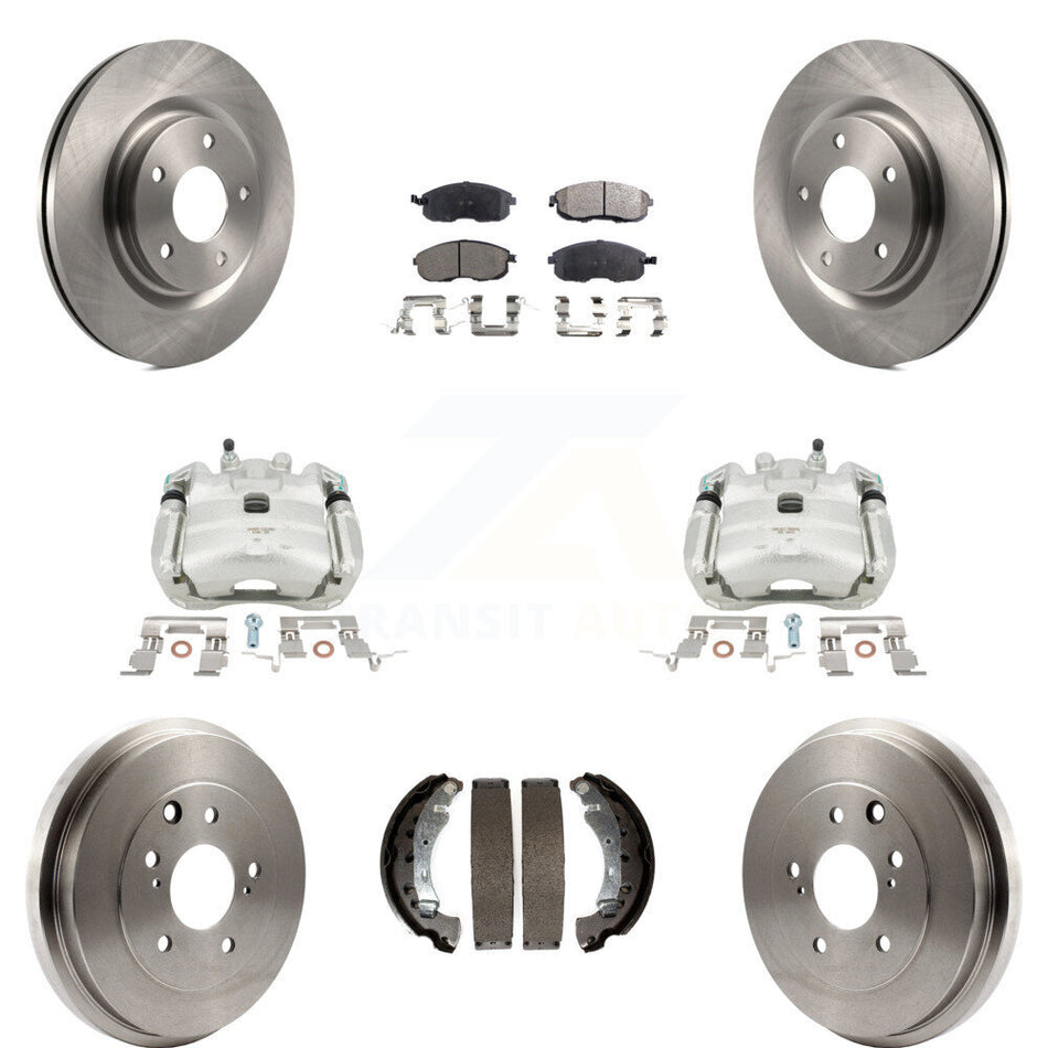 Front Rear Disc Brake Caliper Rotors Drums Semi-Metallic Pads Kit (8Pc) For 2017-2019 Nissan Sentra Turbocharged KC8-100861P by Transit Auto