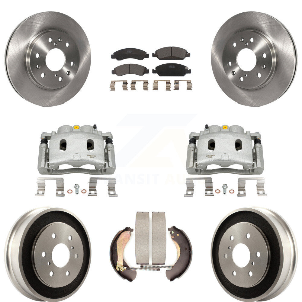 Front Rear Brake Caliper Rotors Drums Ceramic Pads Kit (8Pc) For Chevrolet GMC Silverado KC8-100861T