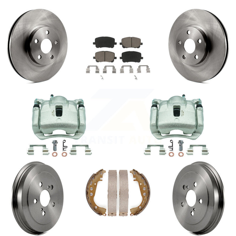 Front Rear Disc Brake Caliper Rotors Drums Ceramic Pads Kit (8Pc) For Toyota Corolla KC8-100862C