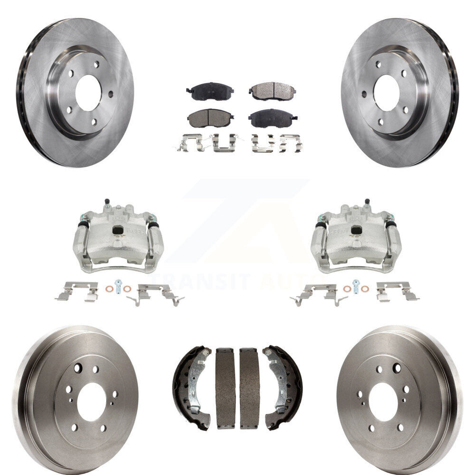 Front Rear Disc Brake Caliper Rotors Drums Semi-Metallic Pads Kit (8Pc) For Nissan Sentra KC8-100862P