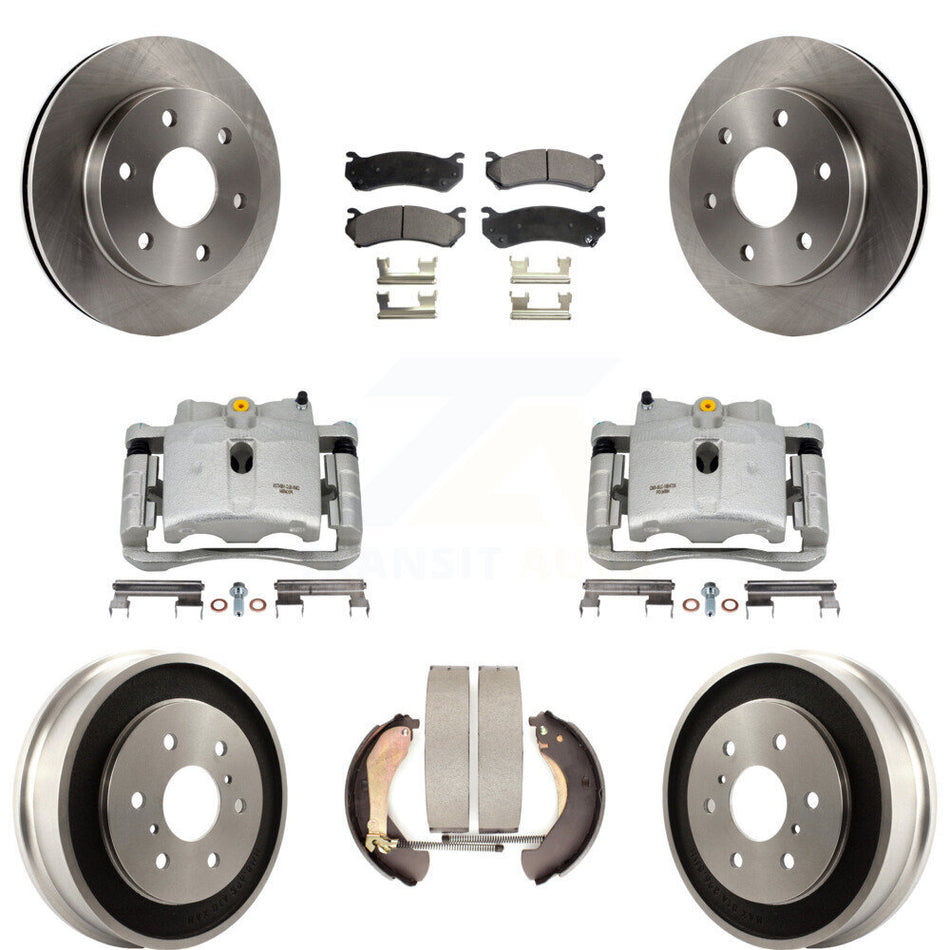 Front Rear Disc Brake Caliper Rotors Drums Ceramic Pads Kit (8Pc) For Chevrolet Silverado 1500 GMC Sierra Classic KC8-100862T