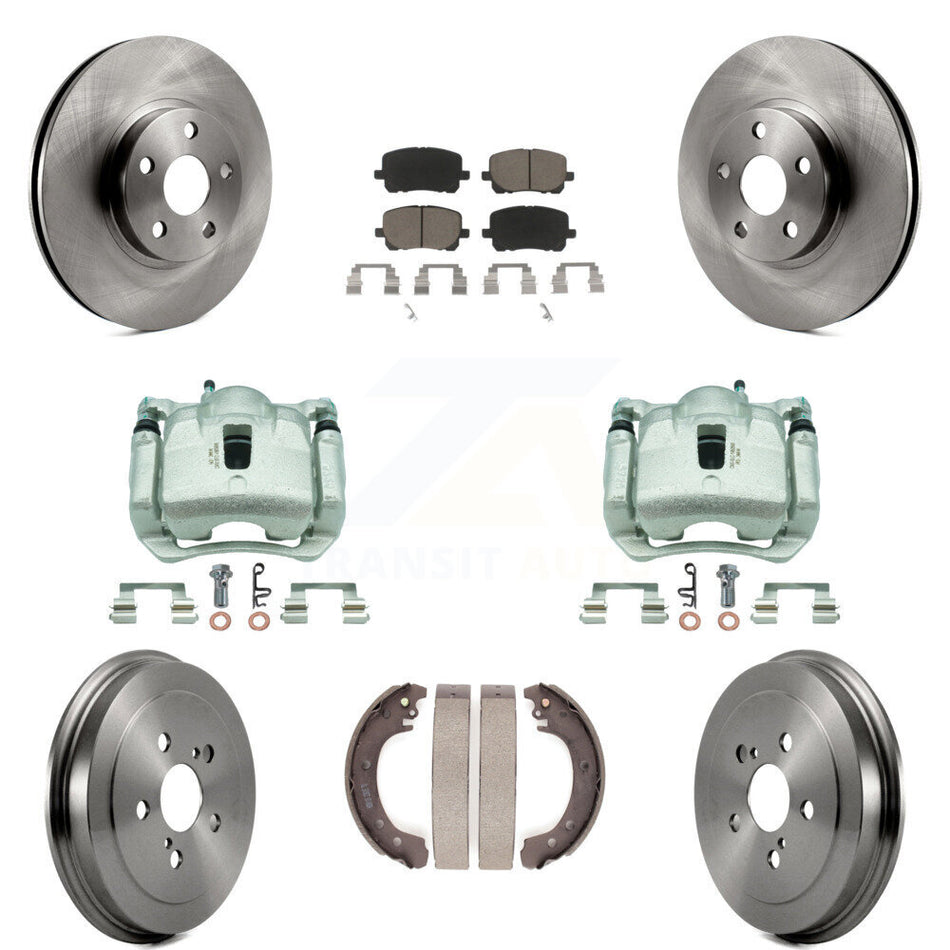 Front Rear Disc Brake Caliper Rotors Drums Ceramic Pads Kit (8Pc) For Toyota Corolla KC8-100863C