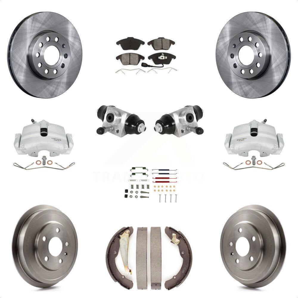 Front Rear Brake Caliper Rotor Drum Semi-Metallic Pad Shoe Cylinder & Hardware Kit (11Pc) For 11-12 Volkswagen Jetta 2.5L with rear brakes With 288mm Diameter KC8-100863S by Transit Auto