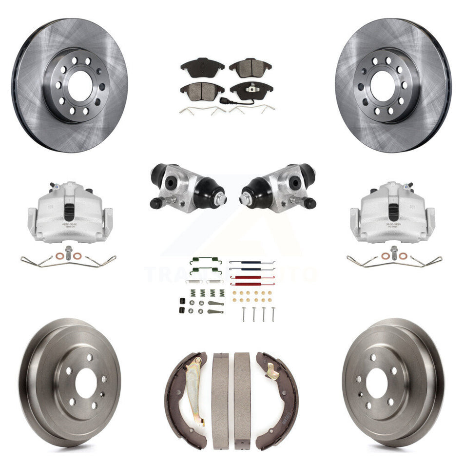 Front Rear Brake Caliper Rotor Drum Semi-Metallic Pad Shoe Cylinder & Hardware Kit (11Pc) For 11-12 Volkswagen Jetta 2.5L with rear brakes With 288mm Diameter KC8-100863S