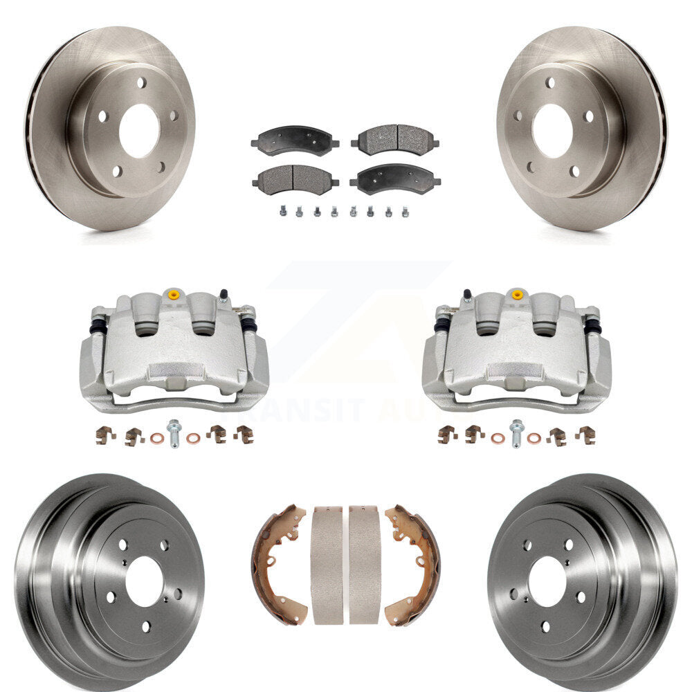 Front Rear Brake Caliper Rotors Drums Semi-Metallic Pads Kit (8Pc) For Dakota Dodge Ram KC8-100864P