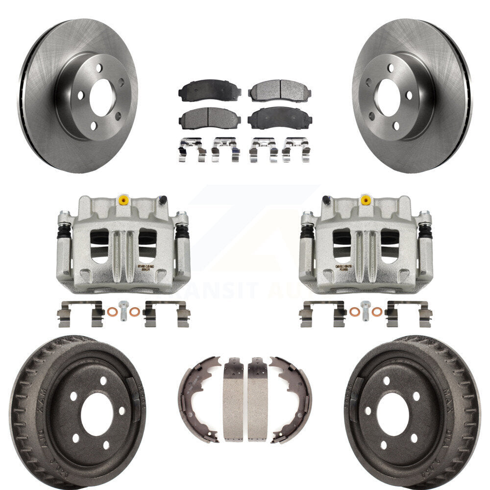Front Rear Brake Caliper Rotors Drums Semi-Metallic Pads Kit (8Pc) For Ford Ranger Mazda KC8-100865P
