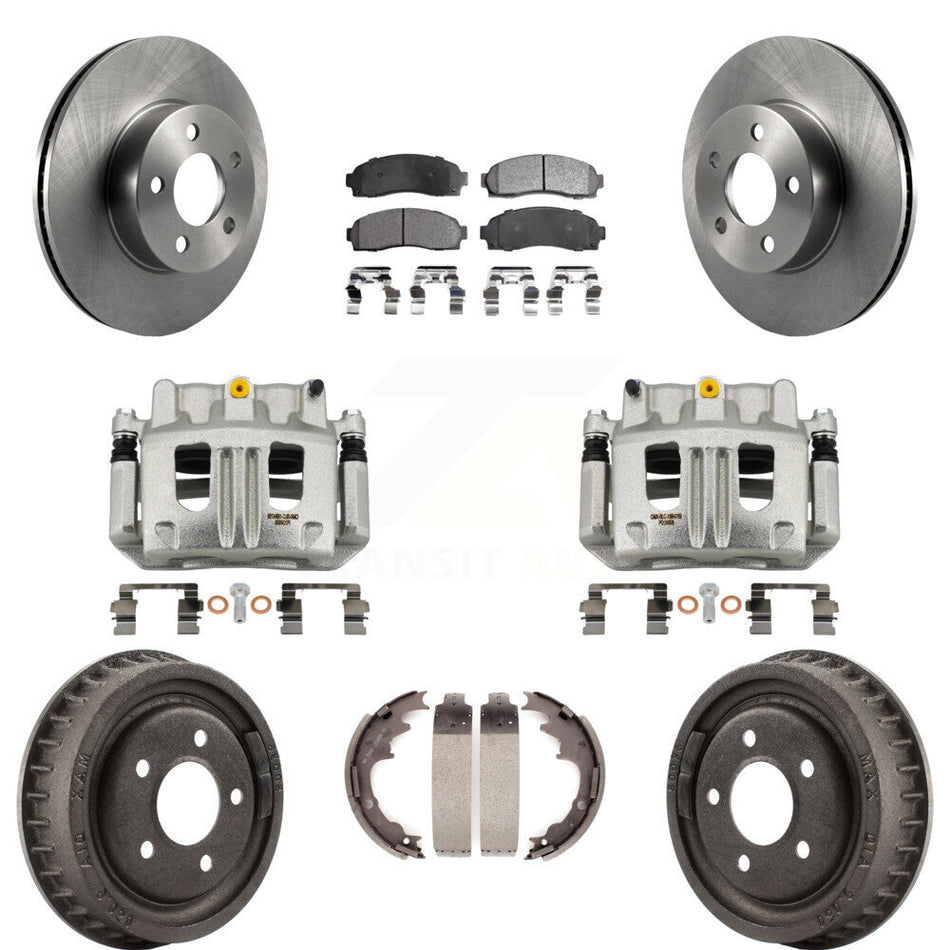 Front Rear Brake Caliper Rotors Drums Semi-Metallic Pads Kit (8Pc) For Ford Ranger Mazda KC8-100865P