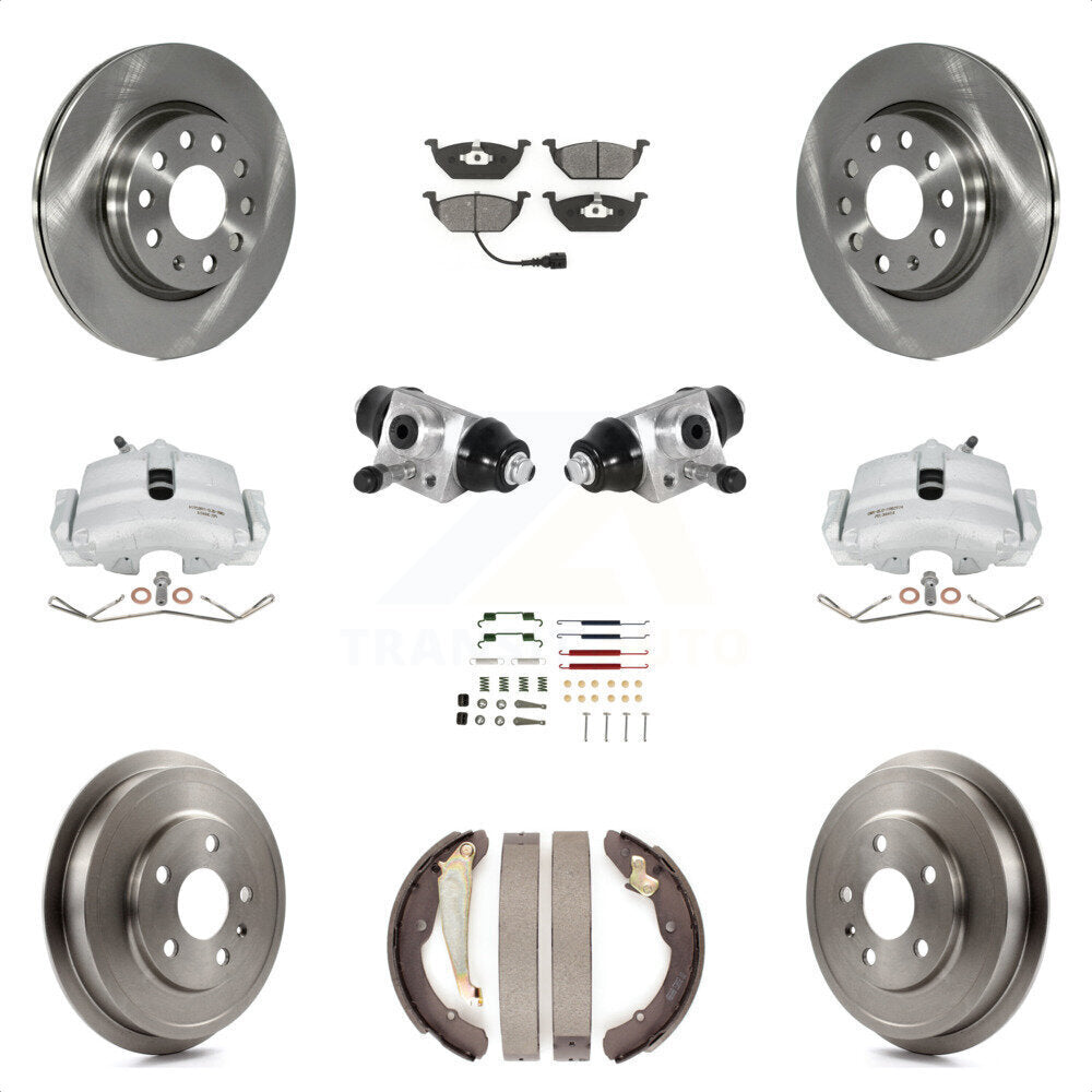 Front Rear Brake Caliper Rotor Drum Semi-Metallic Pad Shoe Cylinder & Hardware Kit (11Pc) For 11-12 Volkswagen Jetta 2.5L with rear brakes With 280mm Diameter KC8-100865S by Transit Auto