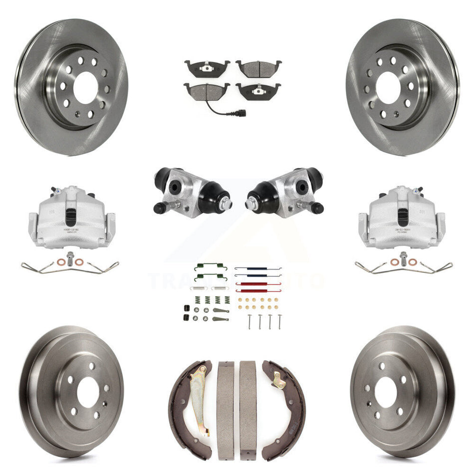 Front Rear Brake Caliper Rotor Drum Semi-Metallic Pad Shoe Cylinder & Hardware Kit (11Pc) For 11-12 Volkswagen Jetta 2.5L with rear brakes With 280mm Diameter KC8-100865S