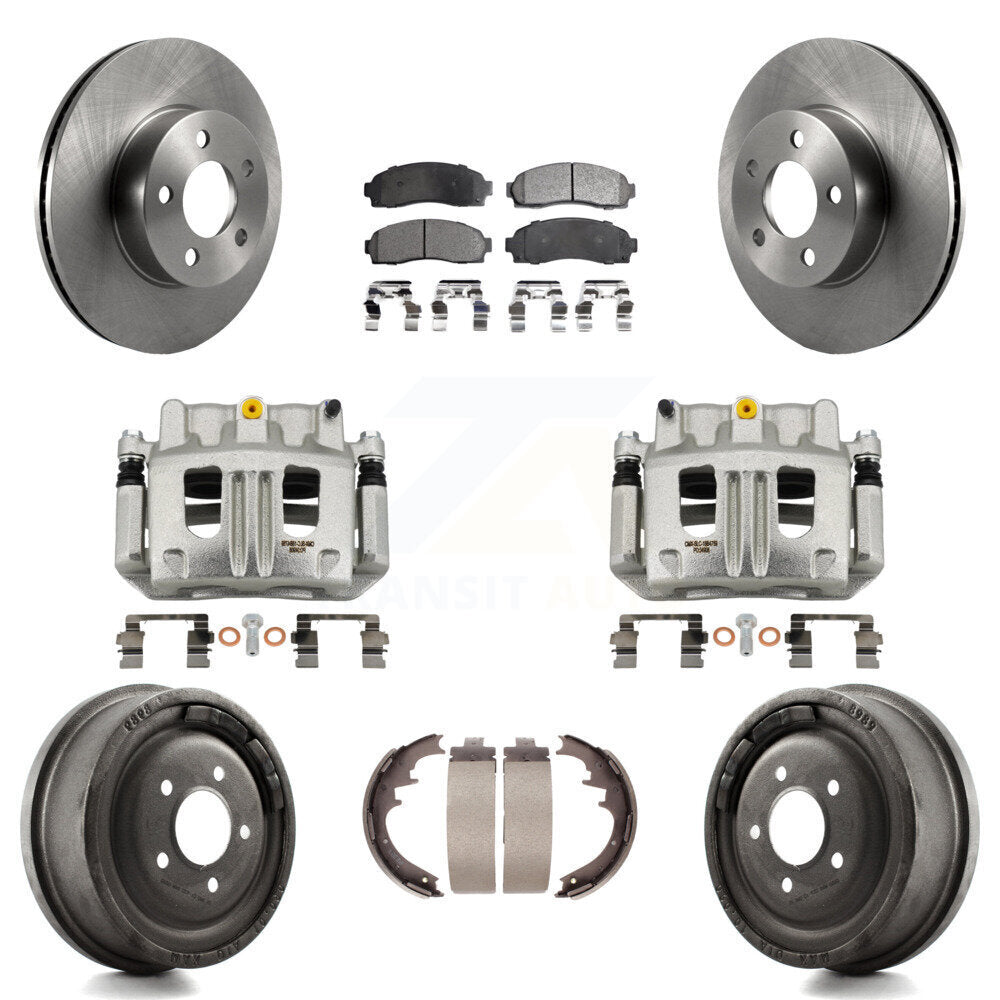 Front Rear Brake Caliper Rotors Drums Semi-Metallic Pads Kit (8Pc) For Ford Ranger Mazda KC8-100866P