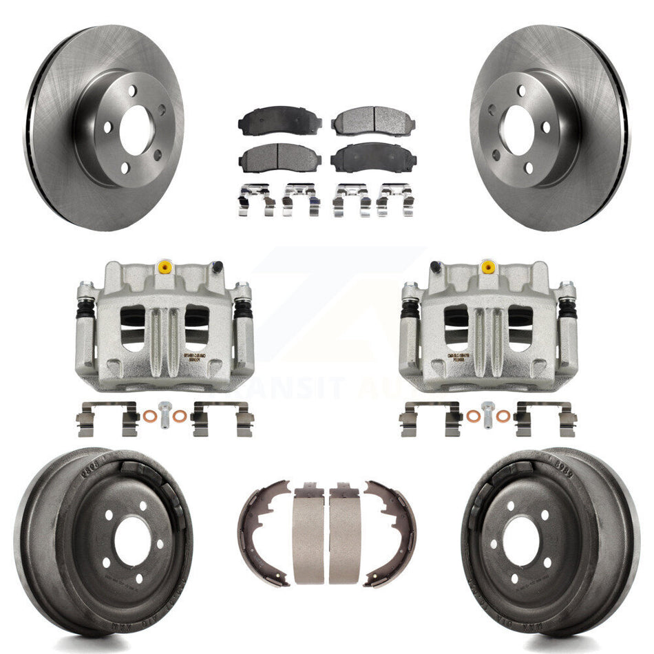 Front Rear Brake Caliper Rotors Drums Semi-Metallic Pads Kit (8Pc) For Ford Ranger Mazda KC8-100866P
