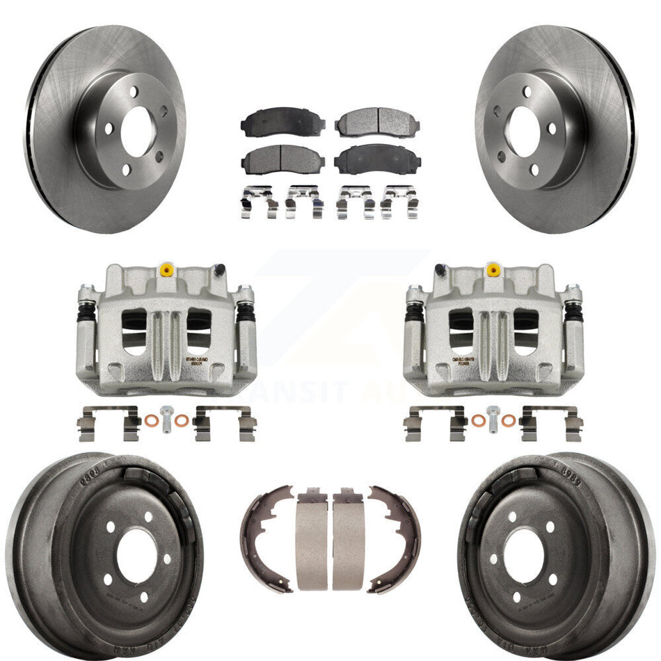 Front Rear Brake Caliper Rotors Drums Semi-Metallic Pads Kit (8Pc) For Ford Ranger Mazda KC8-100866P