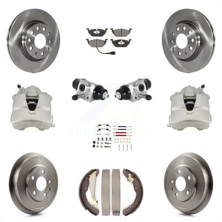 Front Rear Disc Brake Caliper Rotors Drums Semi-Metallic Pads Shoes Wheel Cylinders And Hardware Kit (11Pc) For Volkswagen Jetta With 280mm Diameter Rotor KC8-100866S by Transit Auto