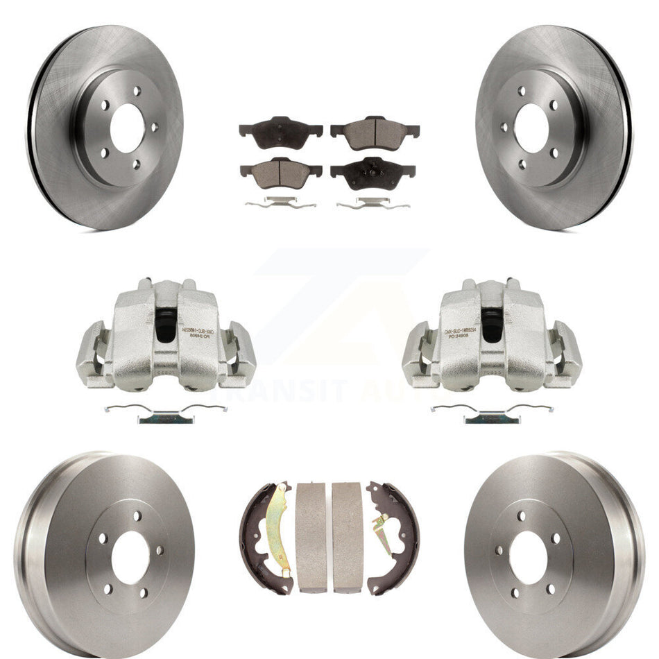Front Rear Disc Brake Caliper Rotors Drums Ceramic Pads Kit (8Pc) For Ford Escape Mercury Mariner KC8-100866T