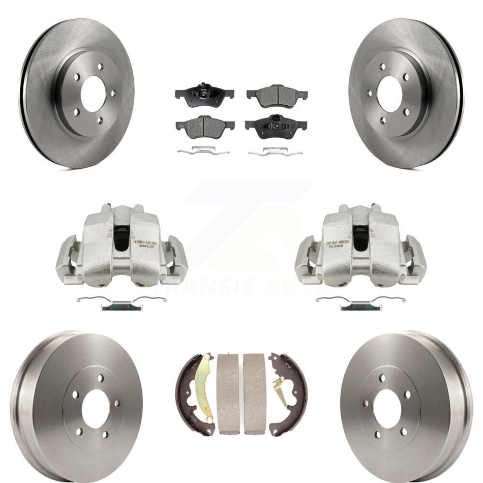 Front Rear Disc Brake Caliper Rotors Drums Ceramic Pads Kit (8Pc) For Ford Escape Mercury Mariner Mazda Tribute KC8-100867T