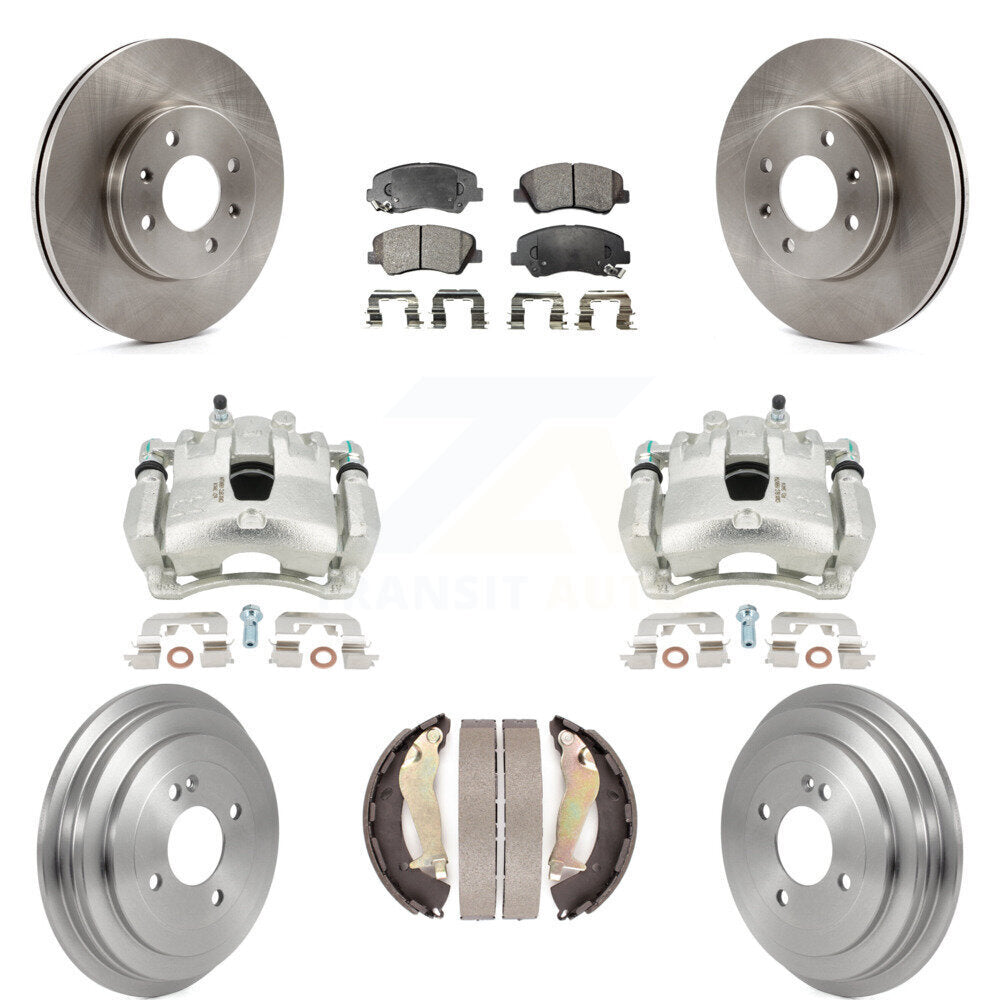 Front Rear Disc Brake Caliper Rotors Drums Semi-Metallic Pads Kit (8Pc) For 2012-2017 Hyundai Accent KC8-100868P by Transit Auto