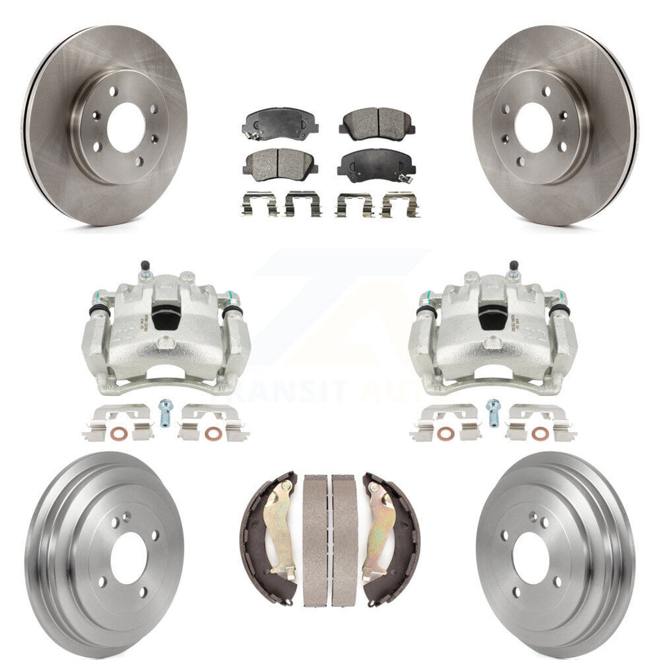 Front Rear Disc Brake Caliper Rotors Drums Semi-Metallic Pads Kit (8Pc) For 2012-2017 Hyundai Accent KC8-100868P