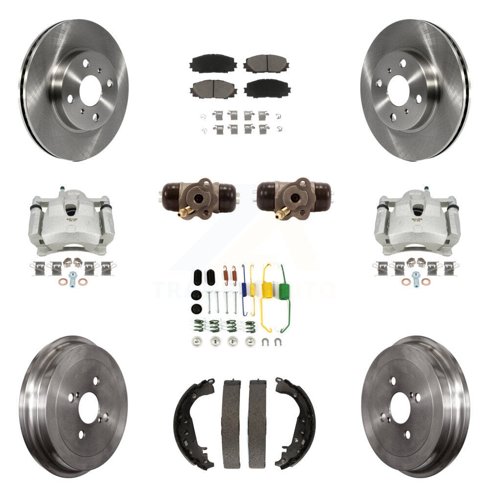Front Rear Brake Caliper Rotors Drum Ceramic Pad Shoe Cylinder & Hardware Kit (11Pc) For KC8-100869C