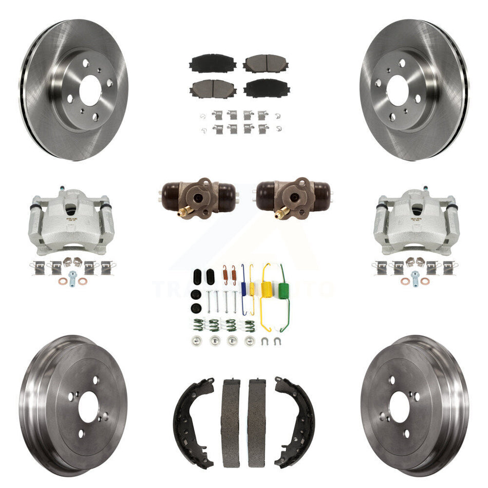 Front Rear Brake Caliper Rotors Drum Ceramic Pad Shoe Cylinder & Hardware Kit (11Pc) For KC8-100869C