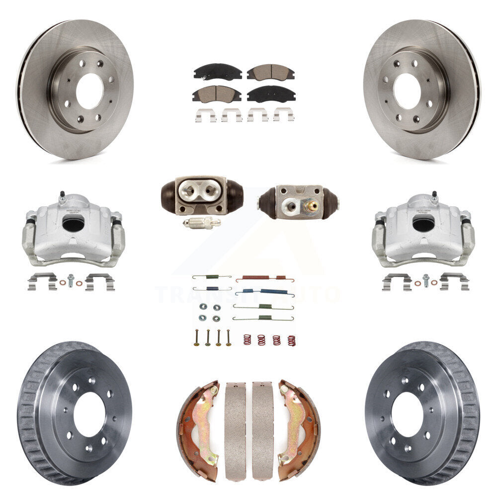 Front Rear Brake Caliper Rotors Drum Ceramic Pad Shoe Cylinder & Hardware Kit (11Pc) For KC8-100870C