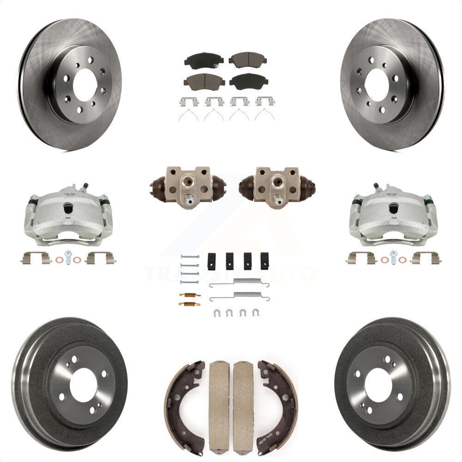 Front Rear Disc Brake Caliper Rotors Drums Ceramic Pads Shoes Wheel Cylinders And Hardware Kit (11Pc) For Honda Civic With 4 Lug Wheels KC8-100871C by Transit Auto