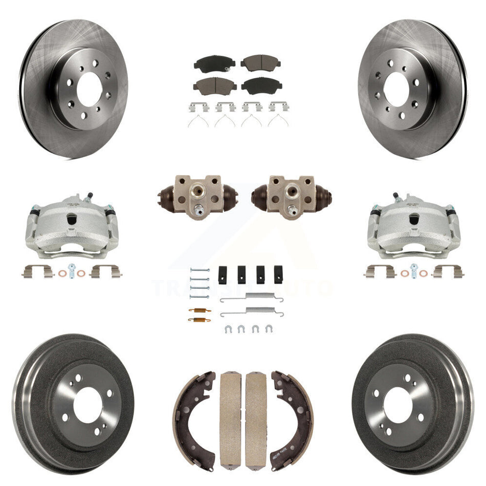 Front Rear Disc Brake Caliper Rotors Drums Ceramic Pads Shoes Wheel Cylinders And Hardware Kit (11Pc) For Honda Civic With 4 Lug Wheels KC8-100871C