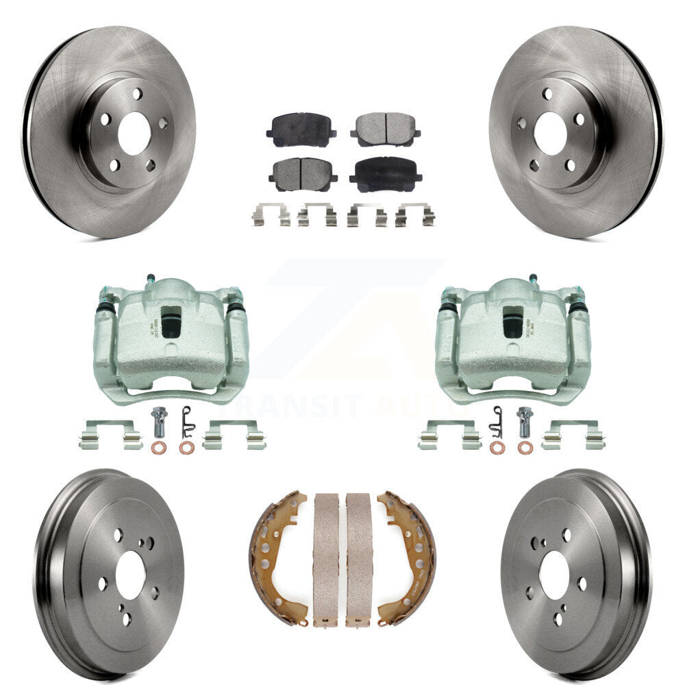 Front Rear Disc Brake Caliper Rotors Drums Ceramic Pads Kit (8Pc) For Toyota Corolla KC8-100871T