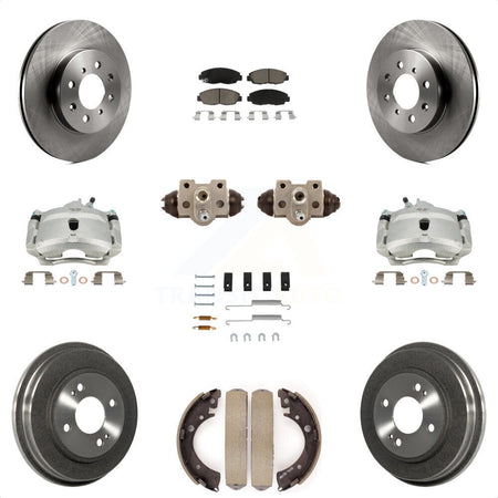 Front Rear Disc Brake Caliper Rotors Drums Ceramic Pads Shoes Wheel Cylinders And Hardware Kit (11Pc) For Honda Civic KC8-100872C by Transit Auto