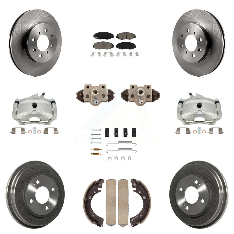 Front Rear Disc Brake Caliper Rotors Drums Ceramic Pads Shoes Wheel Cylinders And Hardware Kit (11Pc) For Honda Civic KC8-100872C