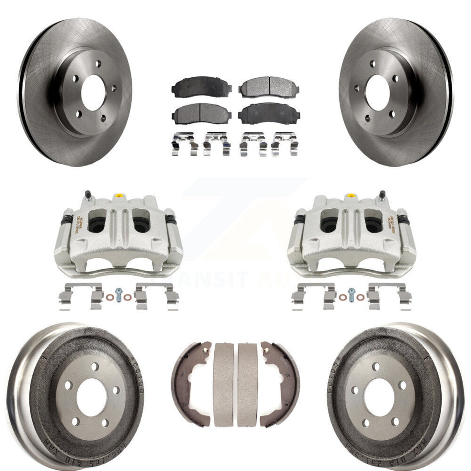 Front Rear Brake Caliper Rotors Drums Semi-Metallic Pads Kit (8Pc) For Chevrolet Equinox KC8-100872P