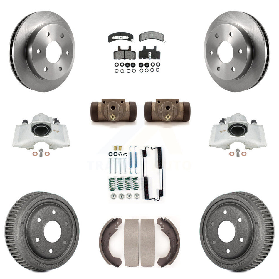 Front Rear Disc Brake Caliper Rotors Drums Semi-Metallic Pads Shoes Wheel Cylinders And Hardware Kit (11Pc) For 1992-1998 Chevrolet K1500 With 10" Diameter Drum KC8-100872S