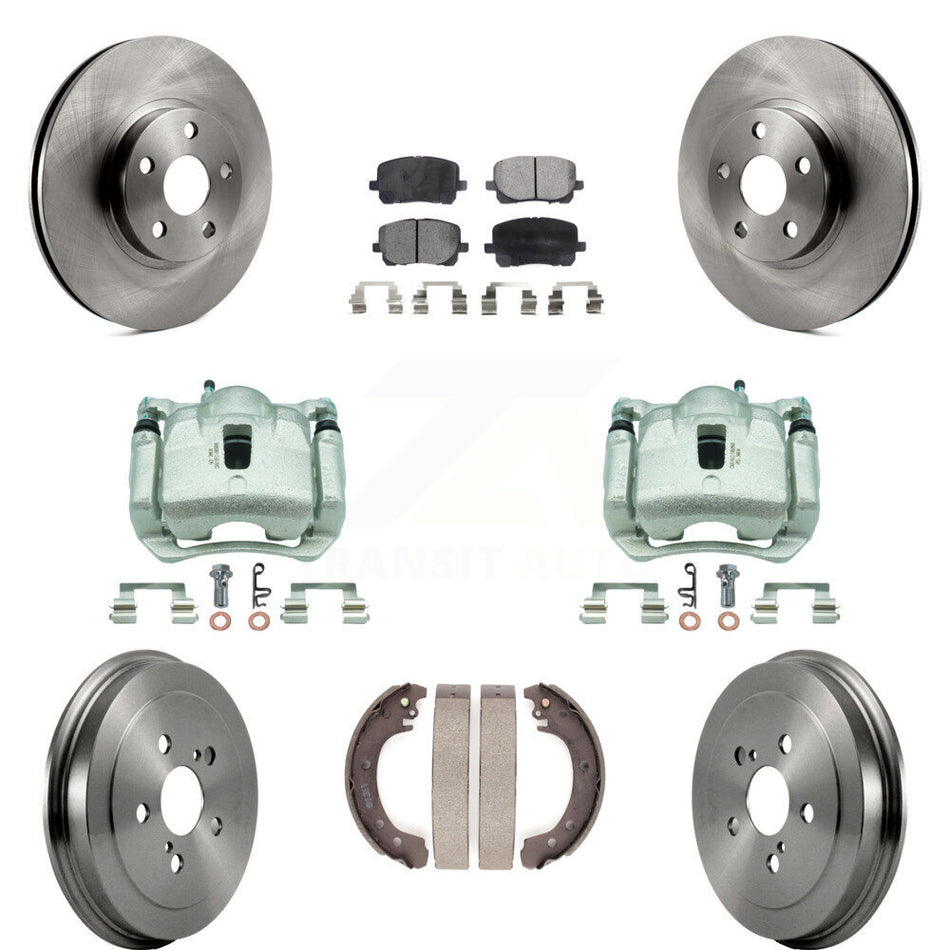 Front Rear Disc Brake Caliper Rotors Drums Ceramic Pads Kit (8Pc) For Toyota Corolla KC8-100872T